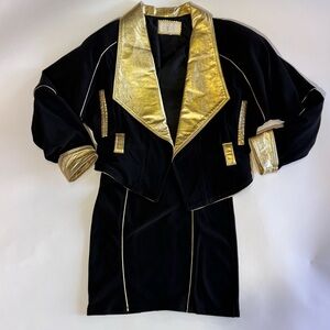Insane 80s Gold Leather Skirt Suit